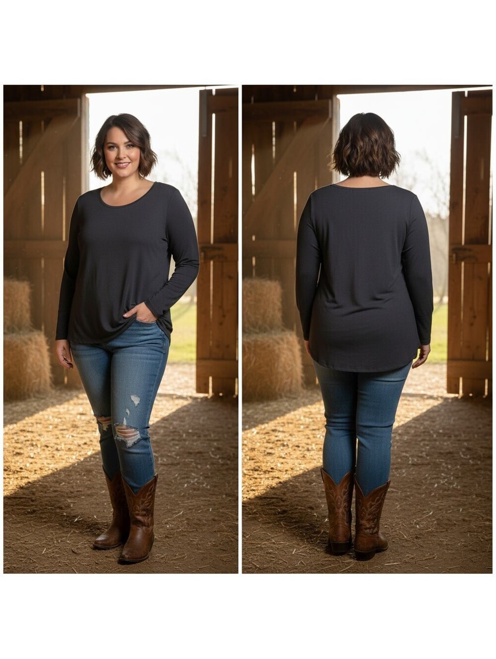 1893 - Lane Bryant Long Sleeve Black Basic Tee Top Size 18/20